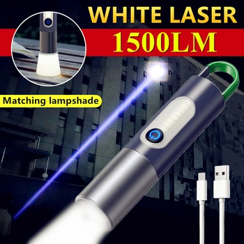 1500 ЛМ Дальний 600 м Белый Лазерный светодиодный фонарик Мощный фонарик USB-C с перезаряжаемым зумом Портативные прожекторы для походов в лагерь