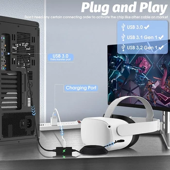 16-футовый Соединительный Кабель для Oculus Quest 2 / Pro, Порт зарядки для питания, Кабель USB 3.0 Типа A-C для Аксессуаров VR-гарнитуры, Игрового ПК