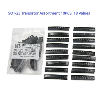 18 Видов пакетов транзисторов SOT-23 по 10 штук в каждом, включая C945, 8550, 2N3904 5551 и т.д. 180 шт.