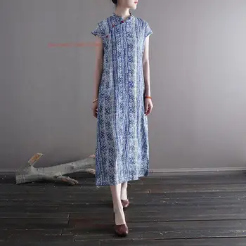 2023 китайское платье традиционное китайское хлопчатобумажное платье женское ципао с цветочным принтом в стиле ретро ципао восточное платье ципао