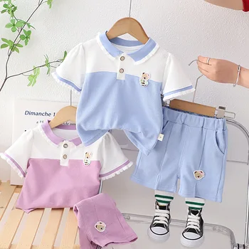 2023 Летняя новая детская рубашка поло с тонким отворотом, костюм с коротким рукавом для мужчин и женщин, детский костюм для малышей