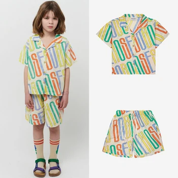 2023 Новая весенне-летняя детская футболка с буквенным принтом, шорты, детский костюм для отдыха для мальчиков и девочек, светло-розовая футболка, шорты, костюм
