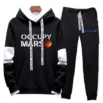 2023 Новая мужская спортивная одежда с принтом SpaceX, Повседневный модный пуловер SpaceX, флисовые толстовки + спортивные штаны, весенне-осенний костюм