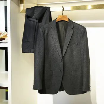 2023 новый осенне-зимний мужской деловой повседневный шерстяной костюм-брюки, комплект из двух предметов