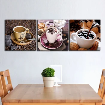 3 Панели Шоколадная Чашка Ложка картины для кухни фруктовый декор стен современный холст художественные настенные картины для гостиной без рамки