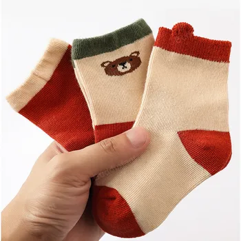 3 Пары детских носков, милые носки с животными, Мишка, машинка, забавные теплые осенне-зимние носки, комплект весенних носков для девочек, подарок