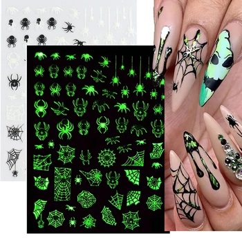 3D Светящиеся наклейки для ногтей, надписи, Череп, Чужая планета, Хэллоуин, Светящиеся в темноте Блестящие Слайдеры для дизайна ногтей, украшения
