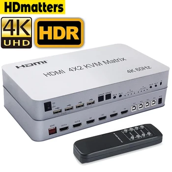 4K 60Hz Матричный HDMI KVM Переключатель 4x2 4 Входа 2 Выхода KVM Переключатель С двумя мониторами 4 Порта KVM Переключатель Матричный Переключатель HDMI USB PC 4 Компьютер