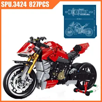 50051 827шт Технический Красный гоночный мотоцикл Строительные блоки для мотоциклов Игрушечный кирпич