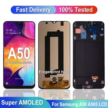 AMOLED ЖК-дисплей для Samsung Galaxy A50 A505 SM-A505FN/DS A505F Сенсорный Дигитайзер ЖК-экрана В сборе с отпечатком пальца для Galaxy A50
