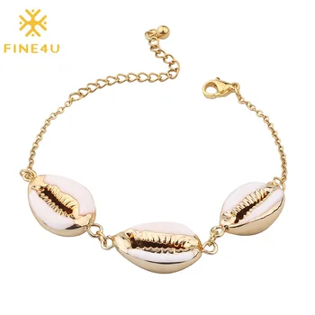 FINE4U B323 Женский браслет из ракушки Пука в богемном стиле, браслеты из натуральных морских раковин, летние пляжные украшения с раковиной Каури