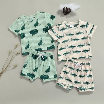 FOCUSNORM Для новорожденных Мальчиков Летние Милые комплекты одежды 2шт 0-18 м Пуловер с короткими рукавами и принтом животных, Футболки, Топы, Шорты