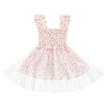 FOCUSNORM, Летнее платье принцессы для маленьких девочек, одежда от 0 до 3 лет, кружевные платья-пачки в стиле пэчворк без рукавов с цветочным принтом