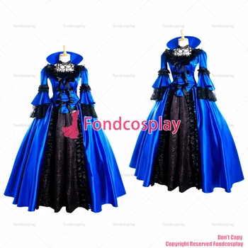 fondcosplay Викторианское средневековое платье в стиле рококо, бальный наряд, готический панк, синий атласный жакет, юбка, костюм для косплея, CD / TV [G982]