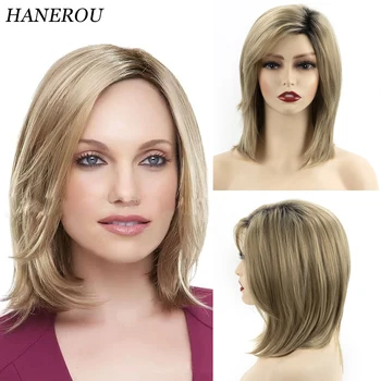 HANEROU Короткий смешанный синтетический парик светло-коричневого цвета Для женщин, парик из натуральных прямых термостойких волос для косплея на ежедневной вечеринке