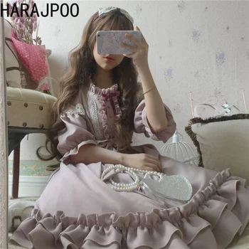 Harajpoo 2023 Летняя Женская Одежда В Японском Студенческом Стиле Harajuku С Пузырчатым Рукавом И Высокой Талией, Сращивание, Милое Платье Принцессы В стиле Лолиты