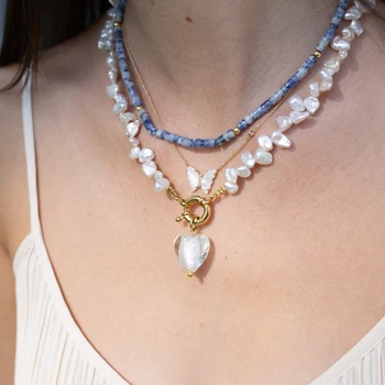 KBJW Оригинальные ожерелья из натурального камня и жемчуга Изящное многослойное ожерелье для женщин Позолоченное ожерелье для девочек Ювелирный подарок