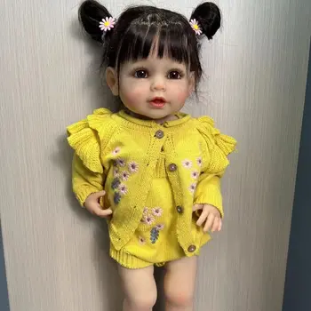 NPK 55 см, мягкая силиконовая виниловая кукла-Реборн для девочек-малышей, черные волосы, реалистичная кукла-младенец, Рождественский подарок для девочки