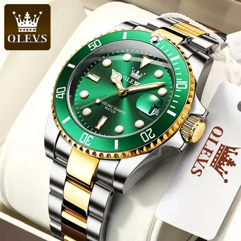 OLEVS Мужские часы Green Water Ghost, Элитный бренд, деловые Водонепроницаемые Спортивные наручные часы с большим циферблатом из нержавеющей стали для мужчин 5885