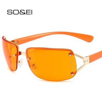 SO & EI Y2K Женские Роскошные солнцезащитные очки с бриллиантами, прямоугольник в ретро-оправе, Мужские солнцезащитные очки с прозрачными океаническими градиентными зеркальными линзами, солнцезащитные очки UV400