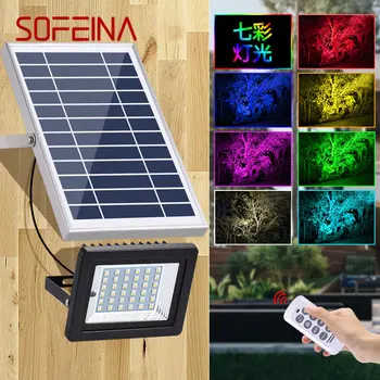 SOFEINA Наружный Солнечный прожектор с дистанционным управлением, Настенный Водонепроницаемый IP65, красочный градиентный светодиод для уличного фонаря во дворе