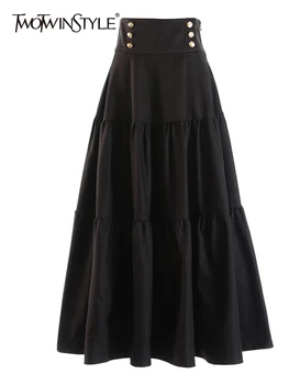 TWOTWINSTYLE Повседневная Тонкая юбка Миди для женщин, высокая талия, Трапециевидные однотонные минималистичные Длинные юбки, женская летняя одежда, мода 2022 г.