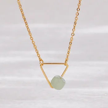 VOQ Серебряный цвет Модное Простое ожерелье из Хотанского нефрита Треугольная цепочка на ключицу Позолоченные ювелирные ожерелья 18 Карат