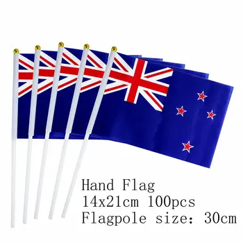 zwjflagshow Новозеландский Ручной Флаг 14*21 см 100шт полиэстер Новозеландский Маленький Ручной Развевающийся Флаг с пластиковым флагштоком для декора