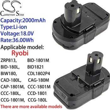 Аккумулятор Cameron Sino Ithium 2000 мАч 18,0 В для Ryobi ZRP813, BID-1801M, BID-180L, BID1821, BIW180, CDL1802P4, CAD-180L, CAG-180M