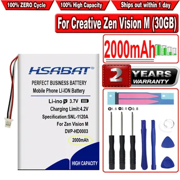 Аккумулятор HSABAT 2000 мАч для динамика Creative Zen Vision M BA20603R79914 DVP-HD0003