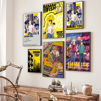 Аниме-плакат с банановой рыбкой, самоклеящийся художественный плакат, ретро наклейка из Крафт-бумаги, сделай САМ, комната, бар, кафе, винтажная декоративная роспись