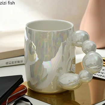 Белая красочная керамическая кофейная чашка в европейском стиле с круглой ручкой из бисера, чайная чашка с изображением милой коровы из мультфильма, Фарфоровый декор для дома