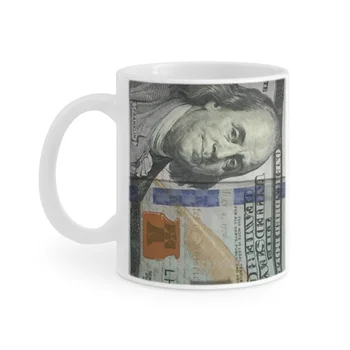 Белая кружка в американской валюте, 11 унций, Забавные керамические чехлы для чашек для кофе, чая, молока, чехлы для мобильных телефонов, сотовые доллары, сто долларов