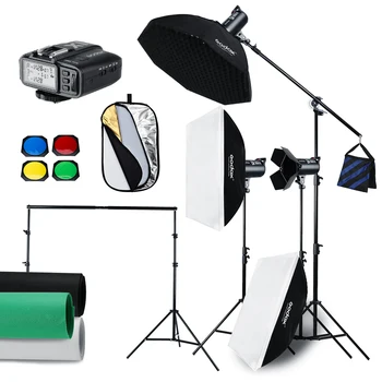 Бесплатная DHL 900 Вт Godox DE300 II 3x300 Вт Фотовспышка для фотостудии, Софтбокс, Подставка для освещения, Фоновая ткань 2X3 м, фоновый кронштейн