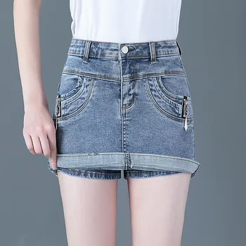 Бесплатная доставка 2022, женская летняя новая джинсовая юбка с высокой талией, искусственная юбка трапециевидной формы в стиле хип-хоп из двух частей