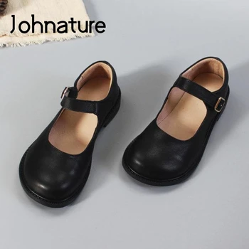 Весенне-осенние женские туфли-лодочки Johnature, новинка 2022 года, женская обувь ручной работы в стиле ретро из натуральной кожи с ремешком и пряжкой на платформе и каблуке