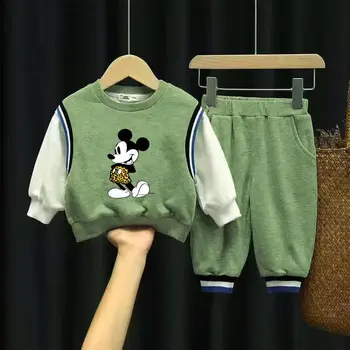 Весна и осень 2023, Новый детский комплект для мальчиков и девочек, модная верхняя одежда с Микки Маусом для девочек, комплект из двух предметов