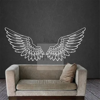 Виниловая наклейка с крыльями из перьев, Украшение для гостиной, Креативный дизайн, обои с крыльями, Съемная Виниловая Наклейка на стену из ПВХ AC056