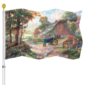 Винтажный Декоративный флаг для фермерского дома с сараем и трактором из полиэстера, большие дворовые флаги, баннеры для внутреннего дворика, домашний декор на открытом воздухе