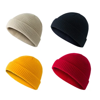 Высококачественные зимние теплые спортивные шапочки, повседневная короткая шапка для мужчин и женщин, шерстяная вязаная шапочка с черепом, эластичные шапки Унисекс