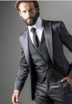 Высококачественный серый мужской костюм Slim Fit из 3 предметов (пальто + брюки + жилет) Блейзер Итальянский Изготовленный на заказ Смокинг для выпускного вечера Жениха Terno Masculino