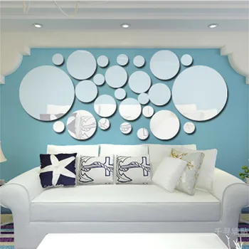 Геометрический круг, 3D наклейки на зеркальные стены, сделай сам, домашний фон для телевизора, Декор для гостиной, ванной комнаты, Съемная комбинированная наклейка