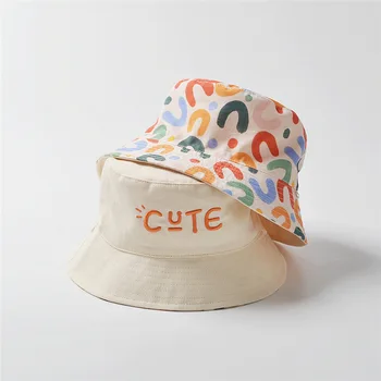 Двусторонняя детская шляпа-ведро с вышитыми буквами Для мальчиков и девочек, шляпа рыбака с веревкой, Ветрозащитный солнцезащитный крем для улицы, детская солнцезащитная шляпа