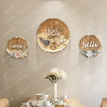 Декоративное круглое Плетеное железное Настенное украшение в стиле Ретро для гостиной, настенный кулон на фоне телевизора