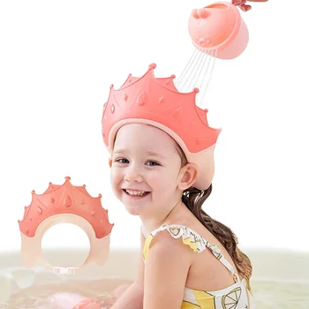 Детская водонепроницаемая шапочка для шампуня, корона, детская шапочка для душа, Регулируемый размер, Мультяшный козырек для ванны, Щиток для волос, Защита ушей для младенцев