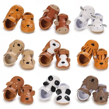 Детская обувь из искусственной кожи с милыми животными для новорожденных, нескользящие первые ходунки для малышей, дышащая обувь для детской кроватки, детские кроссовки
