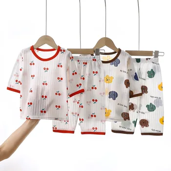 Детская Одежда для Сна, Летняя одежда для маленьких Девочек, Корейская муслиновая Пижама Для Сна, Хлопковый Комплект Пижам Для мальчиков и девочек 6, 8, 10, 12 лет