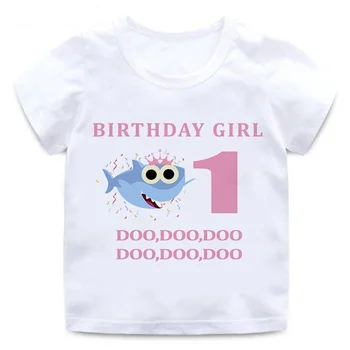Детская футболка с Буквенно-цифровым принтом Baby Shark, Футболка Kawaii Для девочек, Корейская Детская одежда 2023, Летние Топы Для Маленьких мальчиков