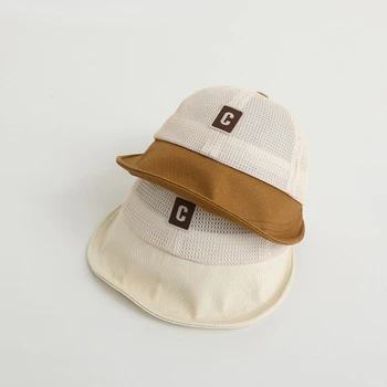 Детская шапочка с буквой C, детская шапочка, панама с дышащей сеткой, шапочки для малышей, солнцезащитные шапки для малышей, уличная шапка