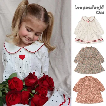Детские платья для девочек Ks, весенне-летнее платье длиной до колен, хлопковое платье с цветочным принтом в стиле ретро, одежда для 3-летней девочки с длинным рукавом